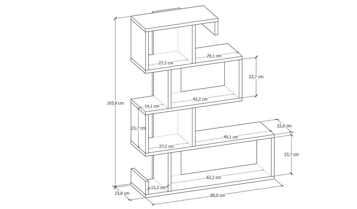 Regal Ares - antracit, Design, leseni material (80/103,8/23,8cm) - MID.YOU
