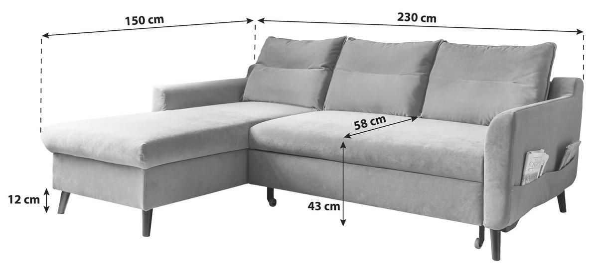 Eckschlafsofa in Dunkelblau ´STYLISH STAN DUNKELBLAU´ - Schwarz/Dunkelblau, Basics, Holz/Textil (150/230cm) - MID.YOU
