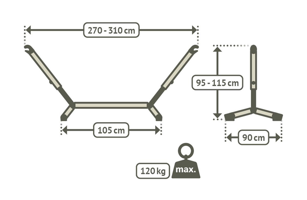 Hängemattengestell Hammocks ca. 270-310x90x95-115 cm - KONVENTIONELL, Metall (270-310/90/95-115cm) - La Siesta