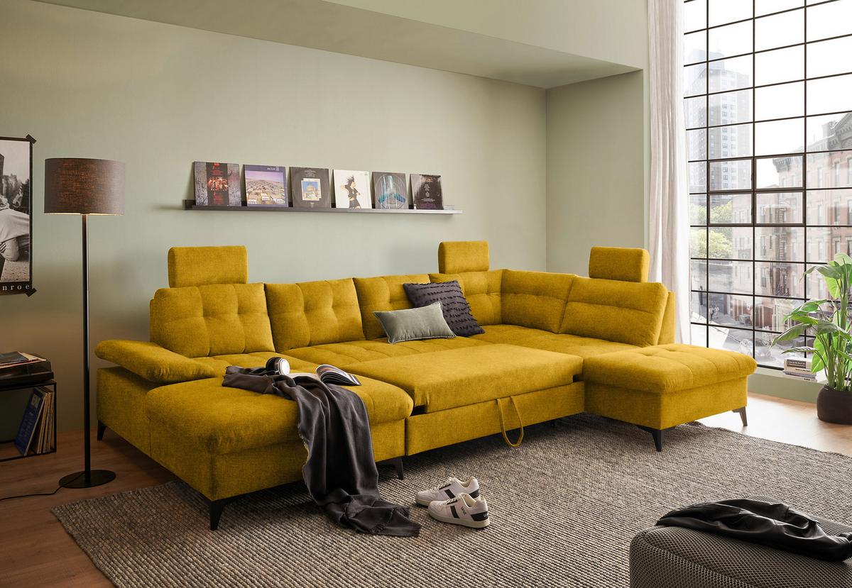 Wohnlandschaft Durban U ca. 170x324x218 cm Gelb - Gelb/Schwarz, KONVENTIONELL, Kunststoff/Textil (170/324/218cm) - MID.YOU