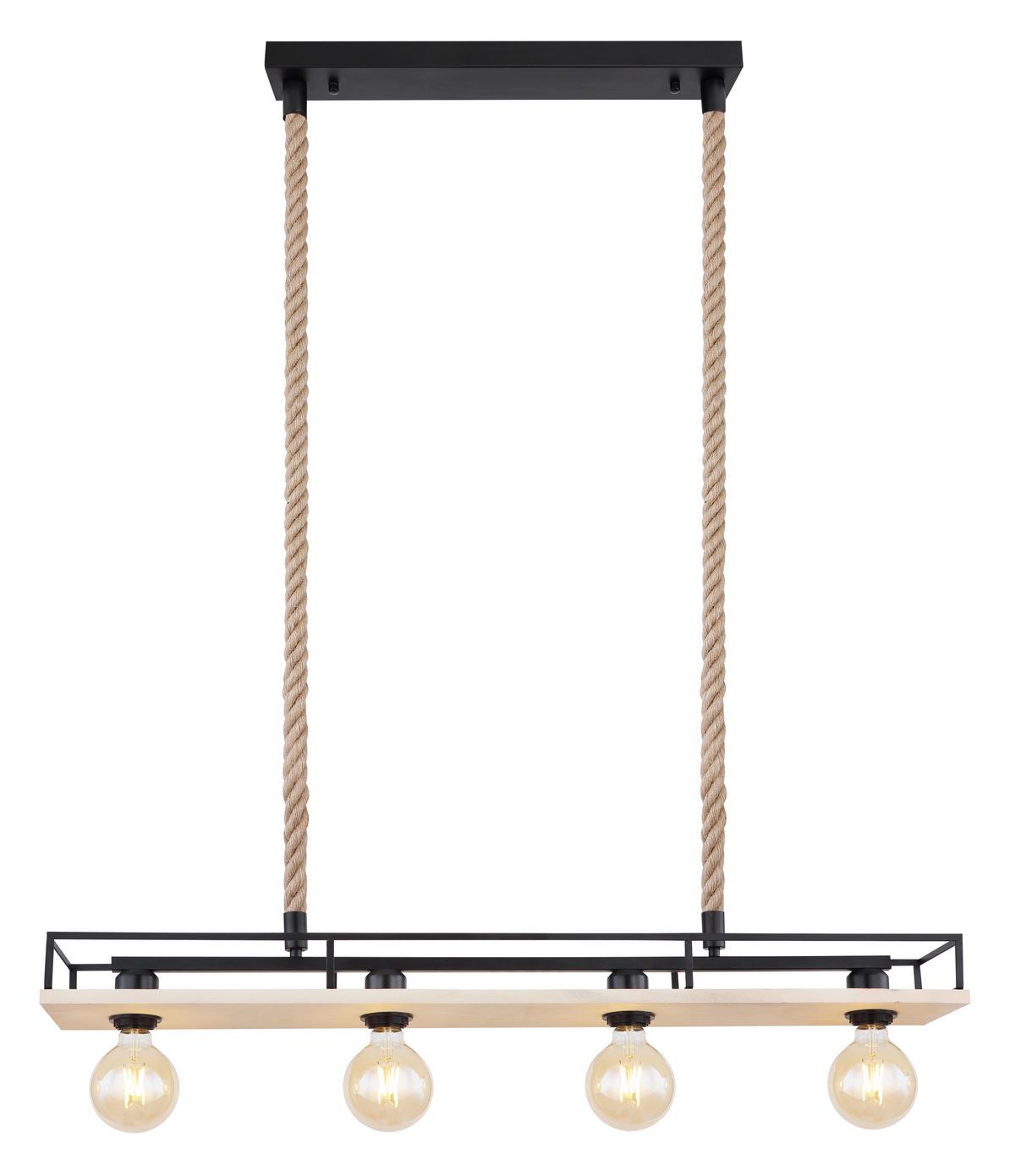 Hängeleuchte 15458-4H in Braun/Schwarz max. 60 Watt - Schwarz/Braun, Basics, Naturmaterialien/Holz (95/15/120cm) - Globo