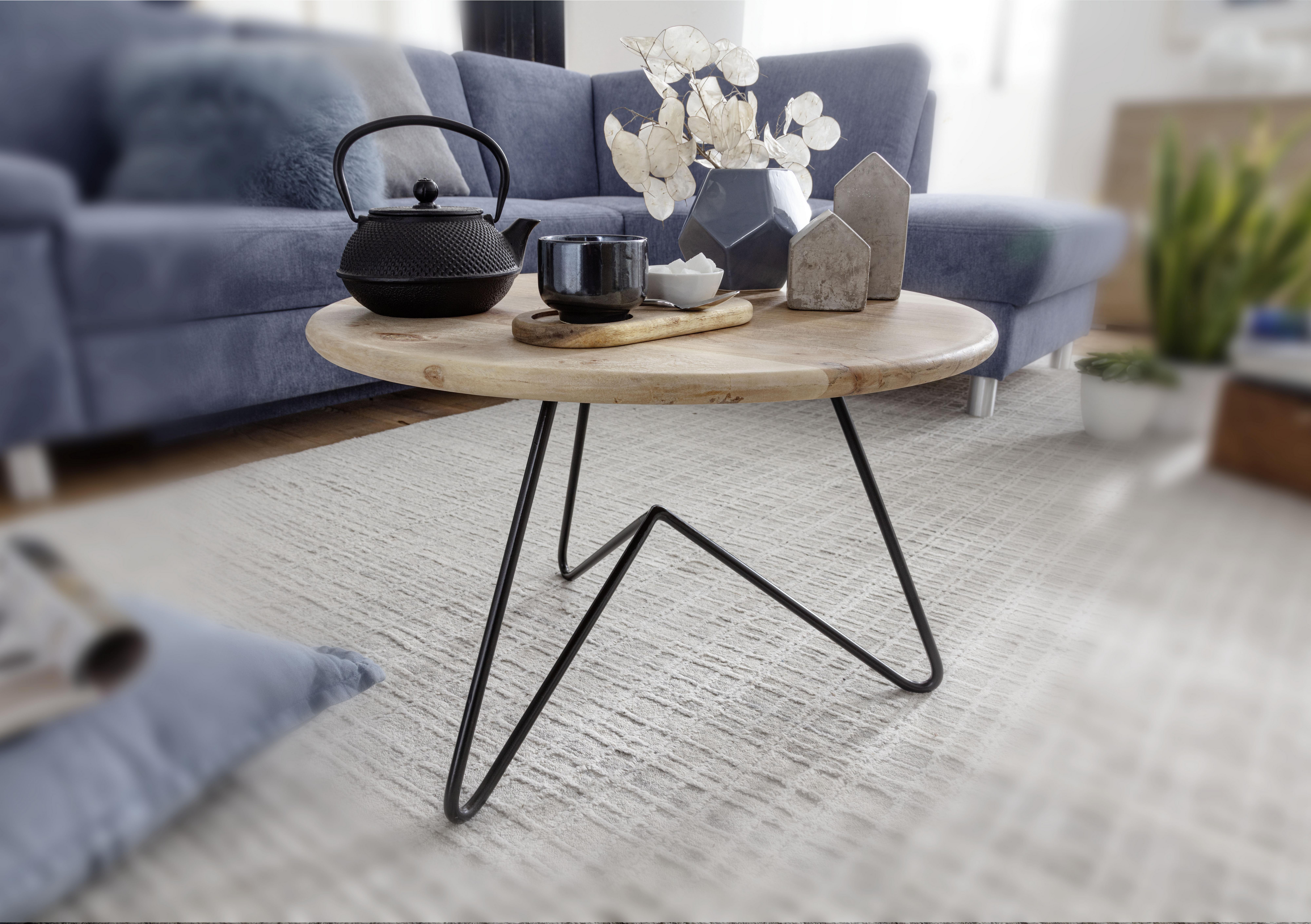 Klubska Miza Couchtisch - črna/barve akacije, Moderno, kovina/les (60/60/39,5cm) - MID.YOU