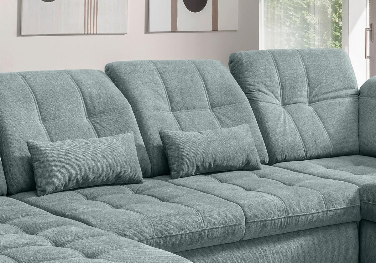 Wohnlandschaft Rigatti Blau Chenille mit Bettkasten - Blau/Schwarz, MODERN, Textil/Metall (184/387/252cm) - Livetastic