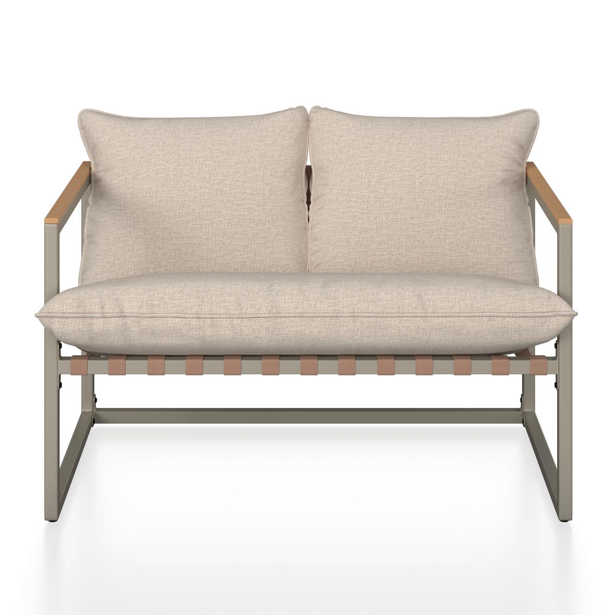 Loungegarnitur Lara Creme Metall/Outdoorstoff +Abdeckung - Creme/Grau, MODERN, Glas/Kunststoff (114cm) - Bessagi Garden