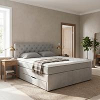 Boxspringbett Chester Grün Ca. 180x200cm - Schwarz/Grün, Holzwerkstoff/Kunststoff (180/200cm) - Mömax