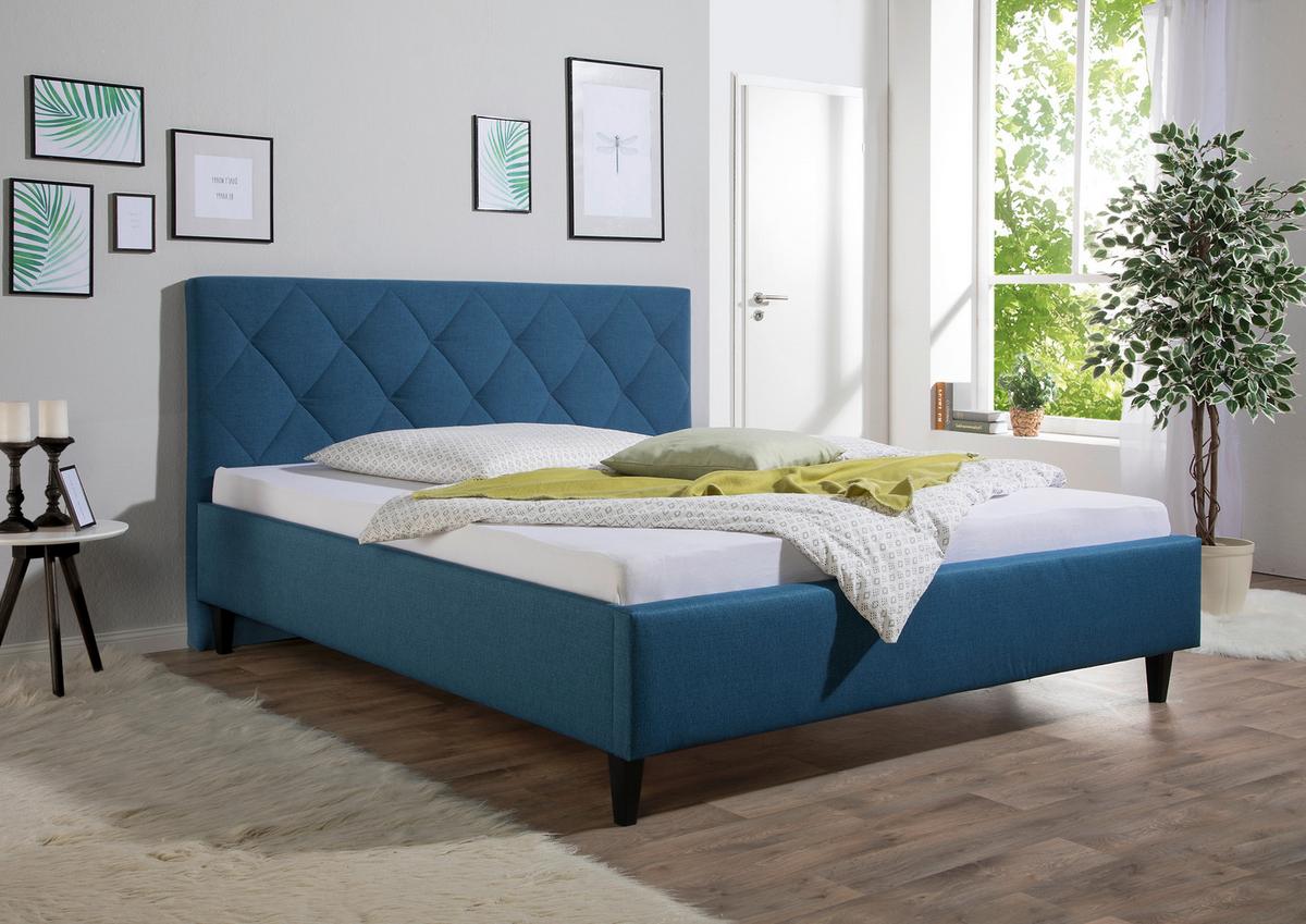 Polsterbett Aiken Blau ca. 180x200 cm - Blau/Schwarz, MODERN, Holz/Textil (180/200cm) - Livetastic