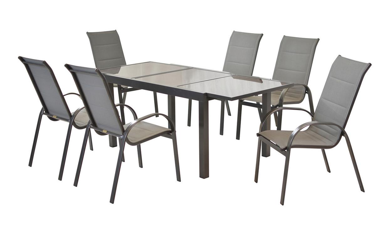 Gartentischgruppe Amalfi 7-tlg. Graphitfarben - Graphitfarben/Braun, KONVENTIONELL, Glas/Textil - Gardenson