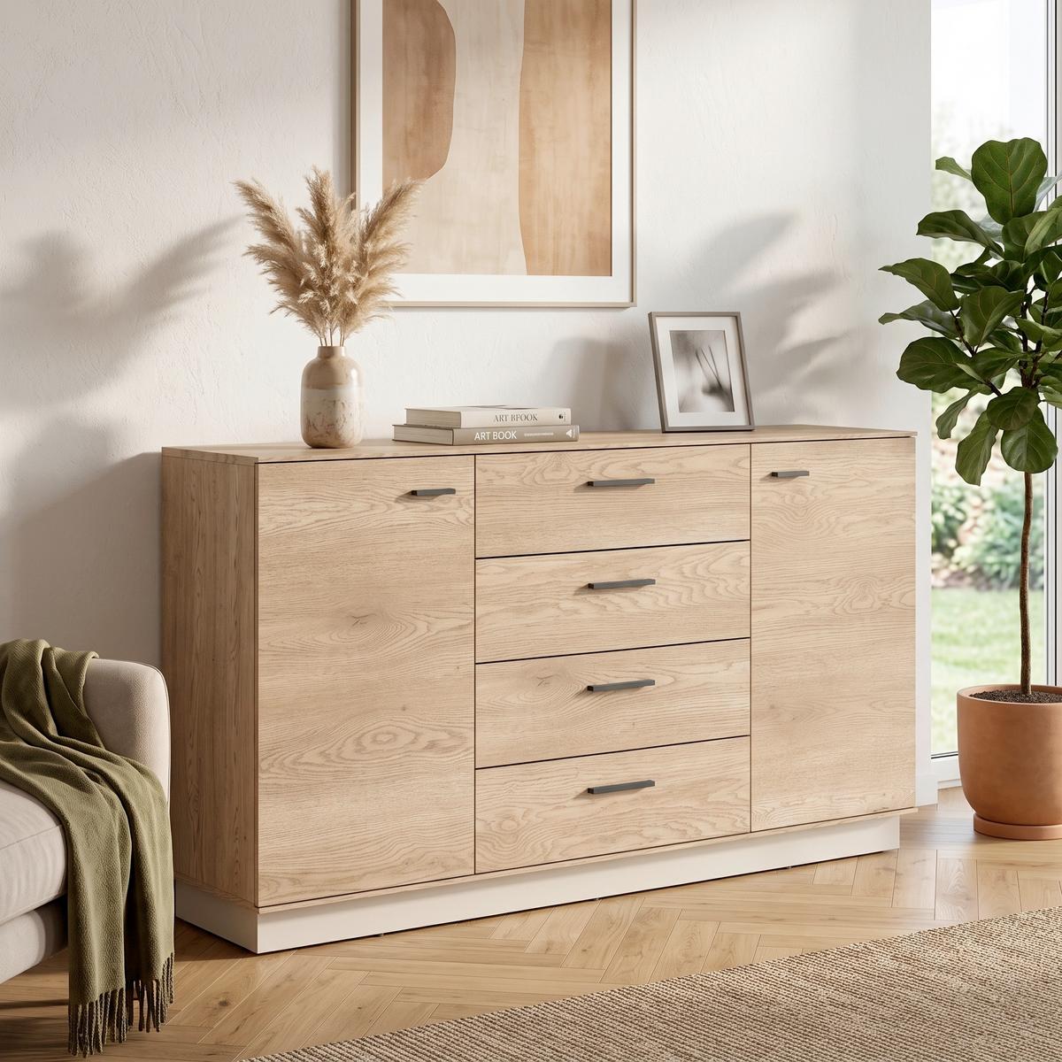 Komoda Lagoon - kašmir/boje hrasta, Moderno, drvni materijal/plastika (155/87,6/40cm) - Modern Living