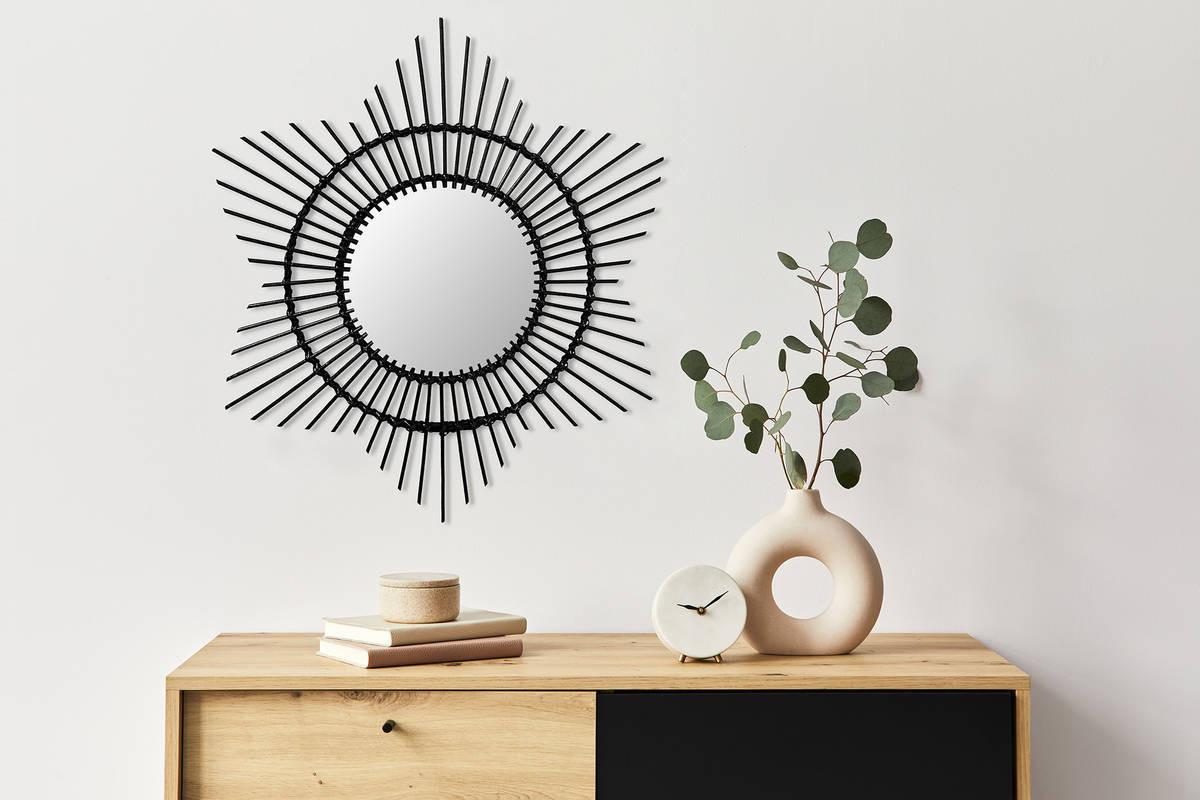 WANDSPIEGEL RATTAN SPIEGEL AINA 435 - Schwarz, Trend, Glas/Holz (70/70/2cm) - Kayoom