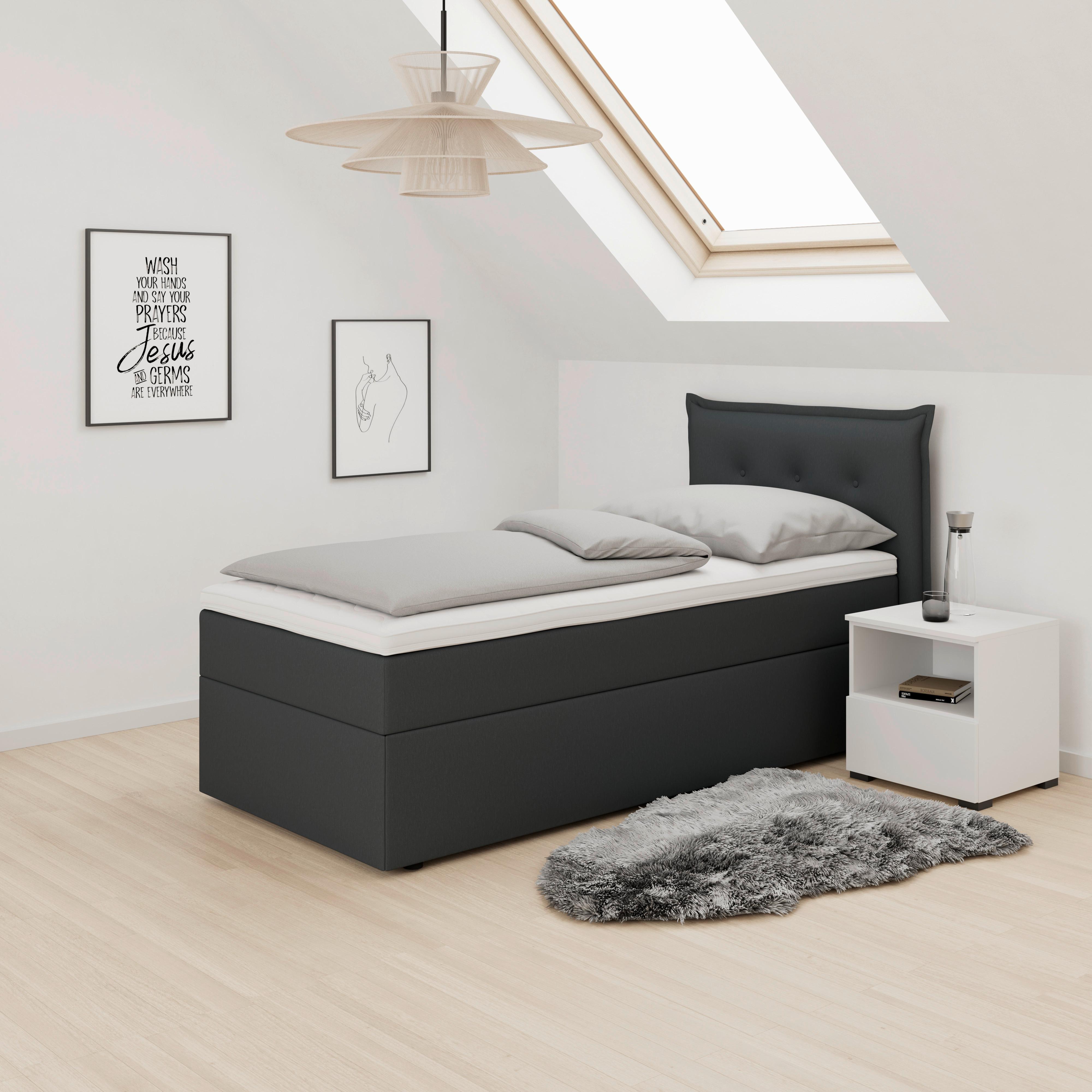 Boxbett Polo ca. 90x200 cm Dunkelgrau mit Topper - Dunkelgrau/Schwarz, MODERN, Holz/Kunststoff (90/200cm) - Bessagi Home