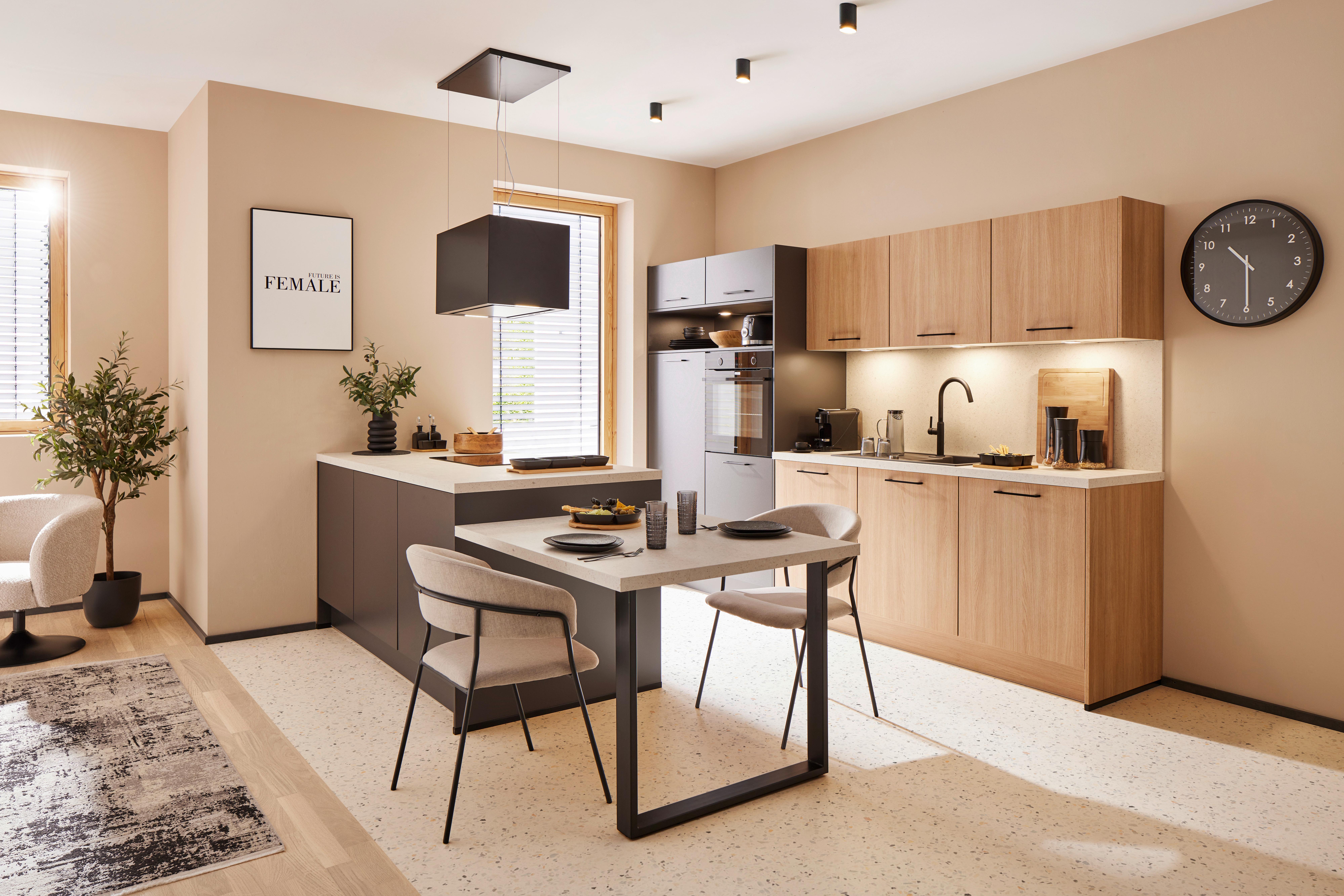 Einbauküche PN 80/100 in Grafit - Eichefarben/Graphitfarben, MODERN, Holzwerkstoff (305+295cm) - Pino