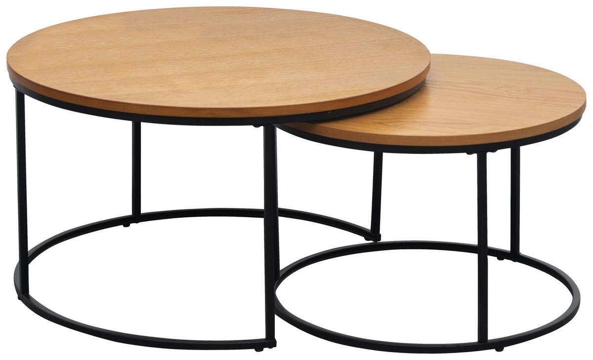 STOLIKI WSUWANE POD SIEBIE SATZTISCH - kolor dębowy/czarny, Modern, materiał drewnopochodny/metal (80/60/45/45/80/60cm) - MID.YOU