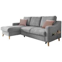 Wohnlandschaft Valentina Grau Mikrofaser - Dunkelrosa/Naturfarben, Design, Holz/Textil (150/228cm) - MID.YOU
