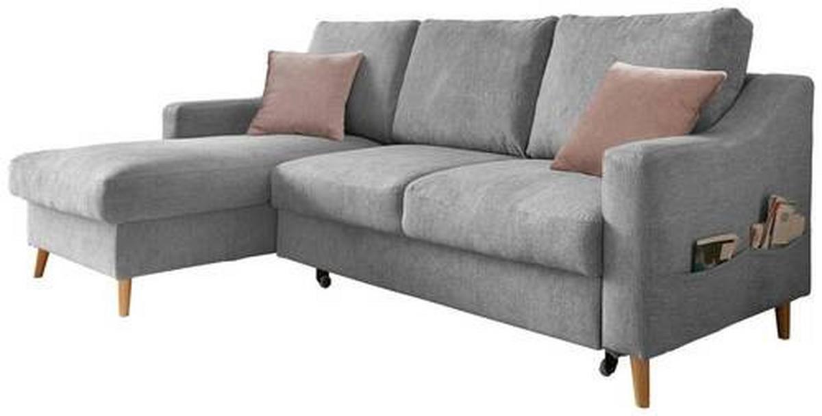 Wohnlandschaft Valentina Grau Mikrofaser - Dunkelrosa/Naturfarben, Design, Holz/Textil (150/228cm) - MID.YOU