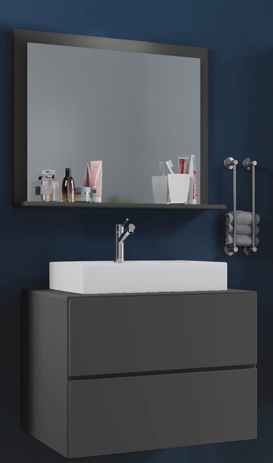 Badezimmer Lendas 3-tlg. Anthrazit ca. 60 cm - Anthrazit/Weiß, MODERN, Keramik/Holzwerkstoff (60cm) - MID.YOU