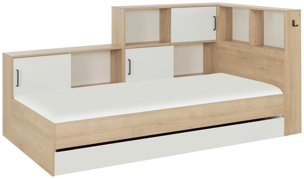 Postelja S Predalom Erwan, Bela, Barva Kostanja, 90x200cm - bela/naravne barve, Moderno, leseni material (90/200cm) - MID.YOU