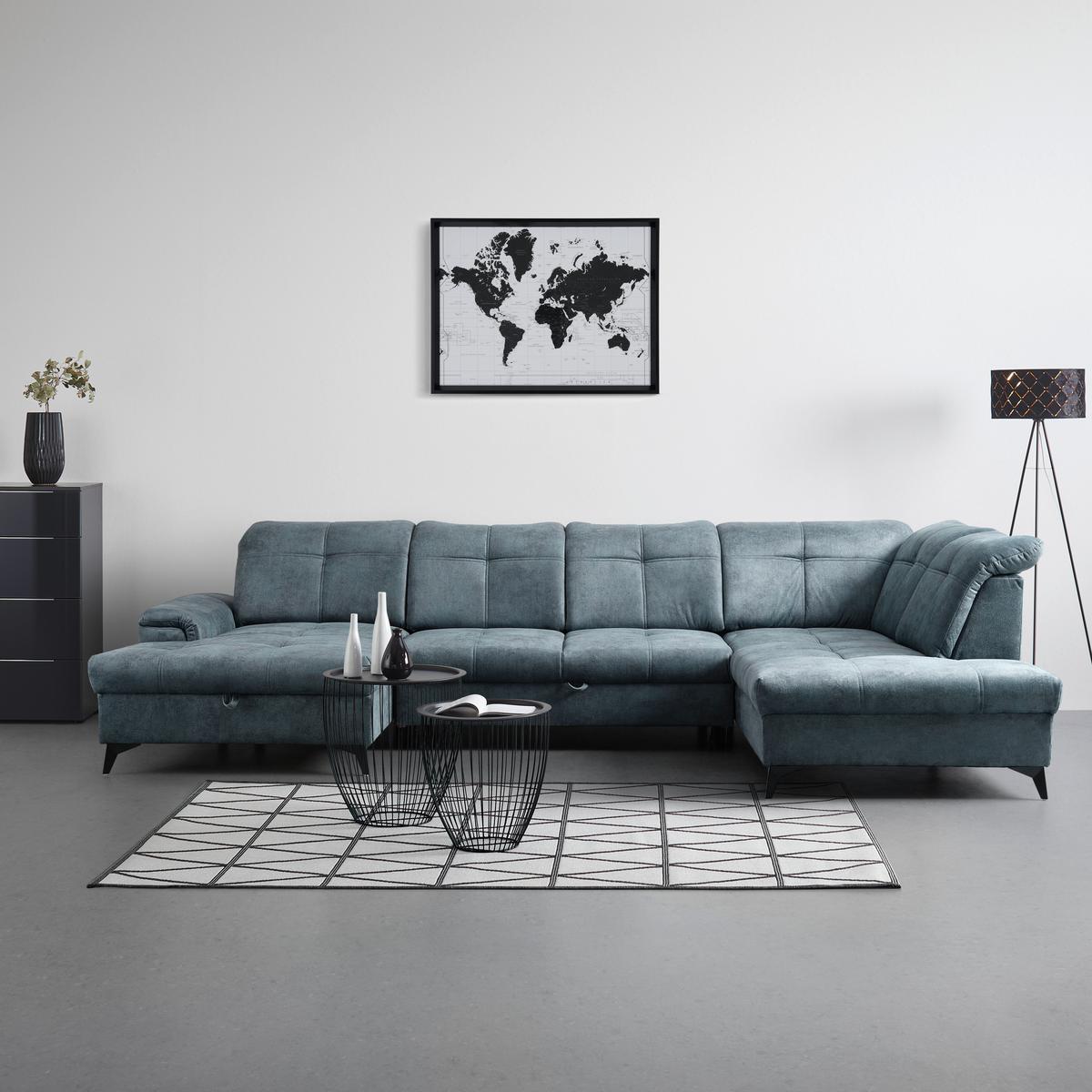 Kutna Garnitura Sierra - plavkastosiva/crna, Moderno, tekstil/metal (181/364/230cm) - Modern Living