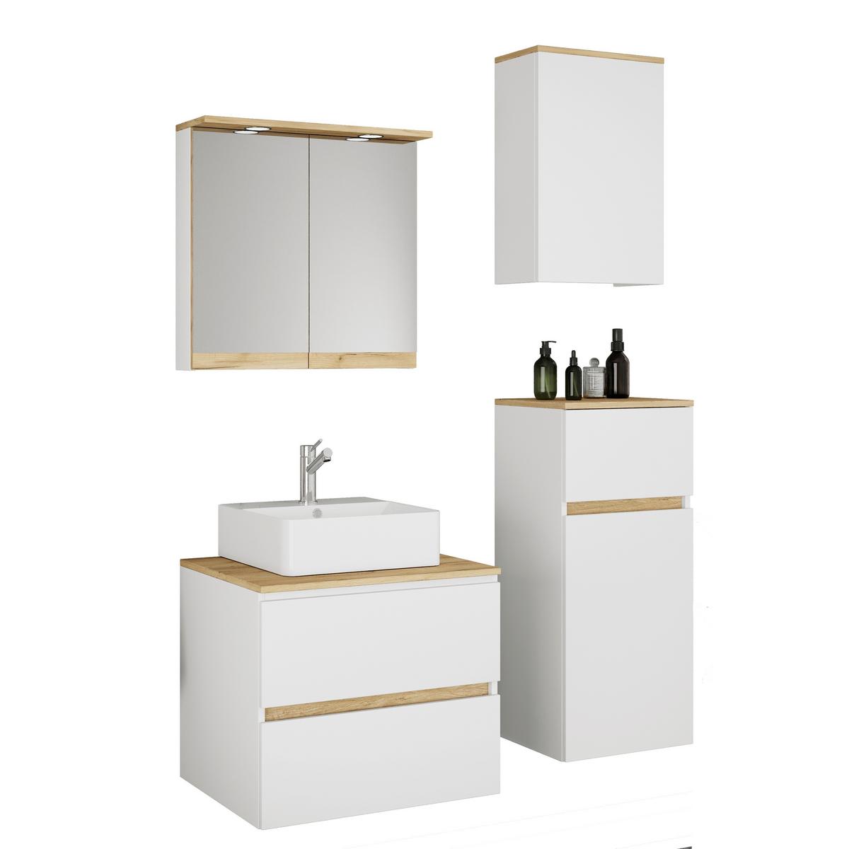 Badezimmer Cosila - Honigeiche/Weiss, Trend, Keramik/Holzwerkstoff (100cm) - MID.YOU
