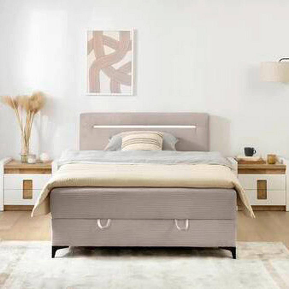 Boxbett Jerry Hellbraun ca. 140x200cm - Hellbraun/Schwarz, KONVENTIONELL, Textil (140/200cm) - Mömax