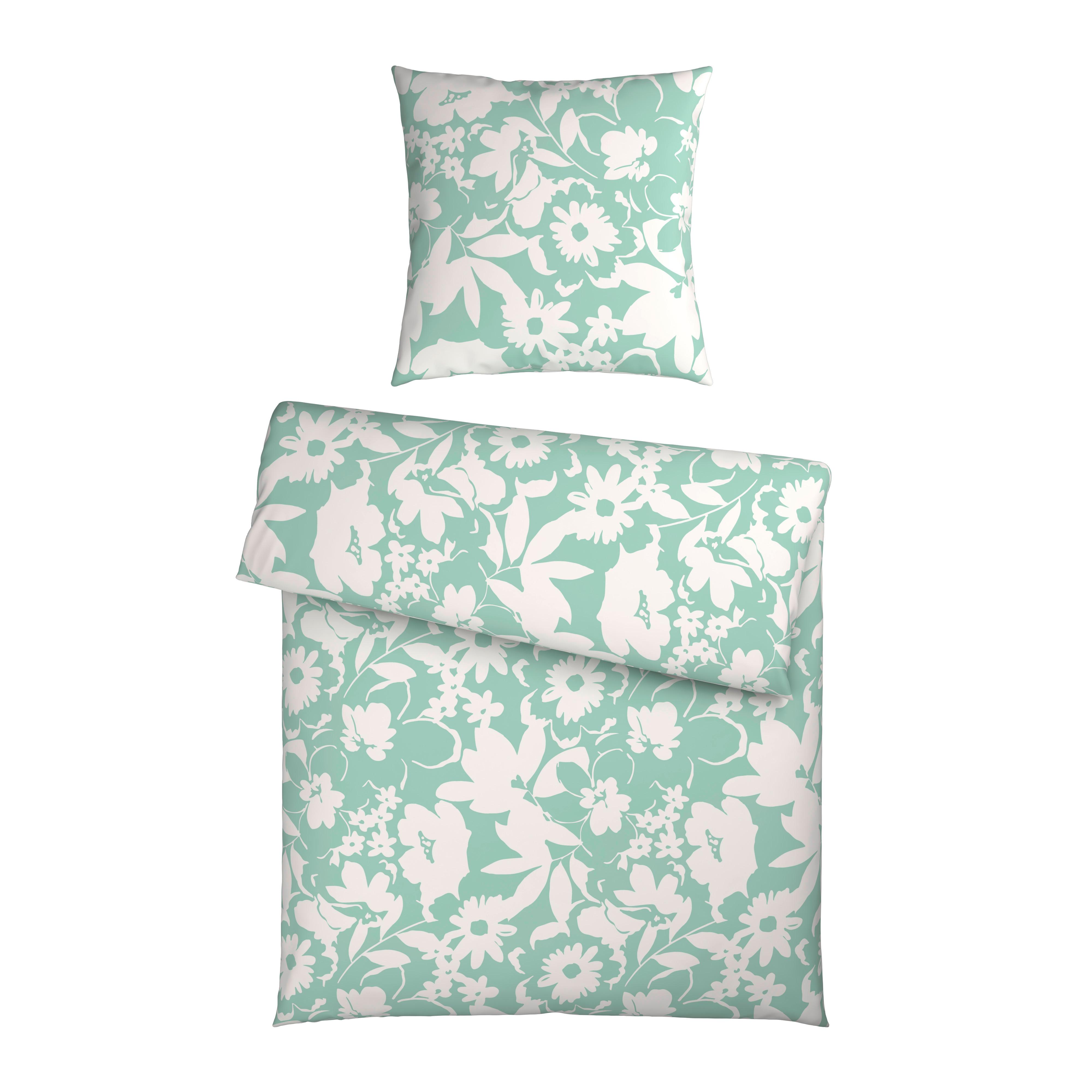 Bettwäsche Floral Mintgrün - Mintgrün, Textil (135/200cm) - Mömax