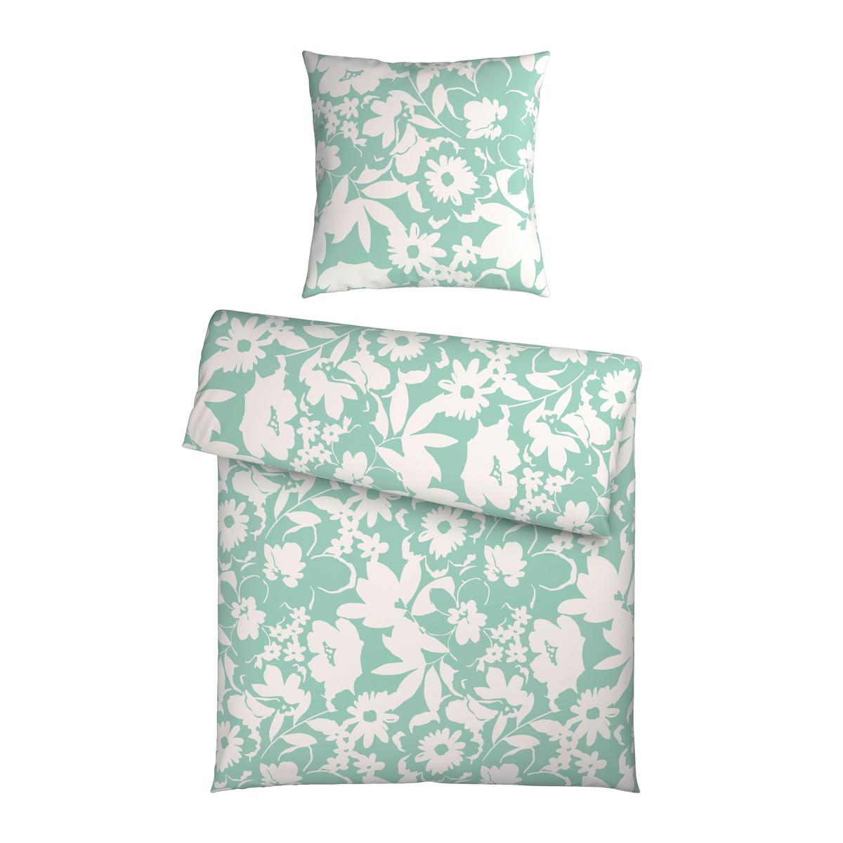 Bettwäsche Floral Mintgrün - Mintgrün, Textil (135/200cm) - Mömax