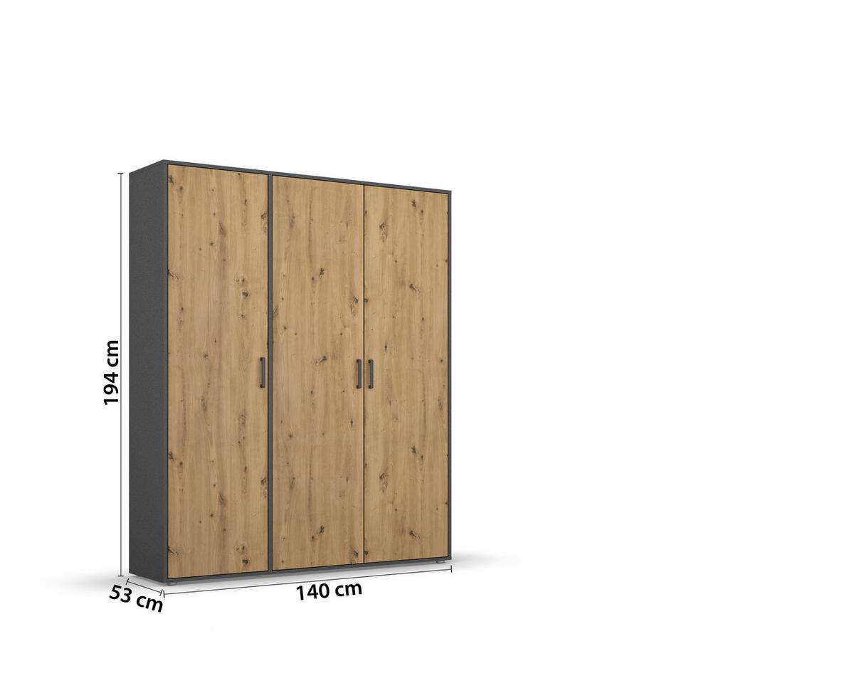 DULAP  USI ROTATIVE VOYAGER - stejar Artisan/gri, Modern, material pe bază de lemn (140/194/53cm) - Modern Living