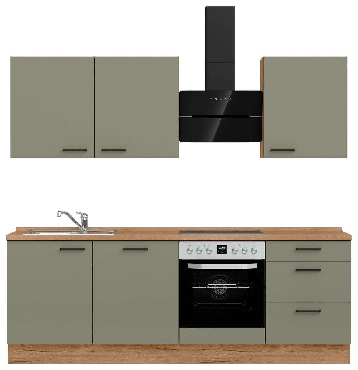 Küchenleerblock Senso High o. Geräte Olivgrün - Eichefarben/Schwarz, ROMANTIK / LANDHAUS, Holzwerkstoff/Metall (240cm) - Nobilia