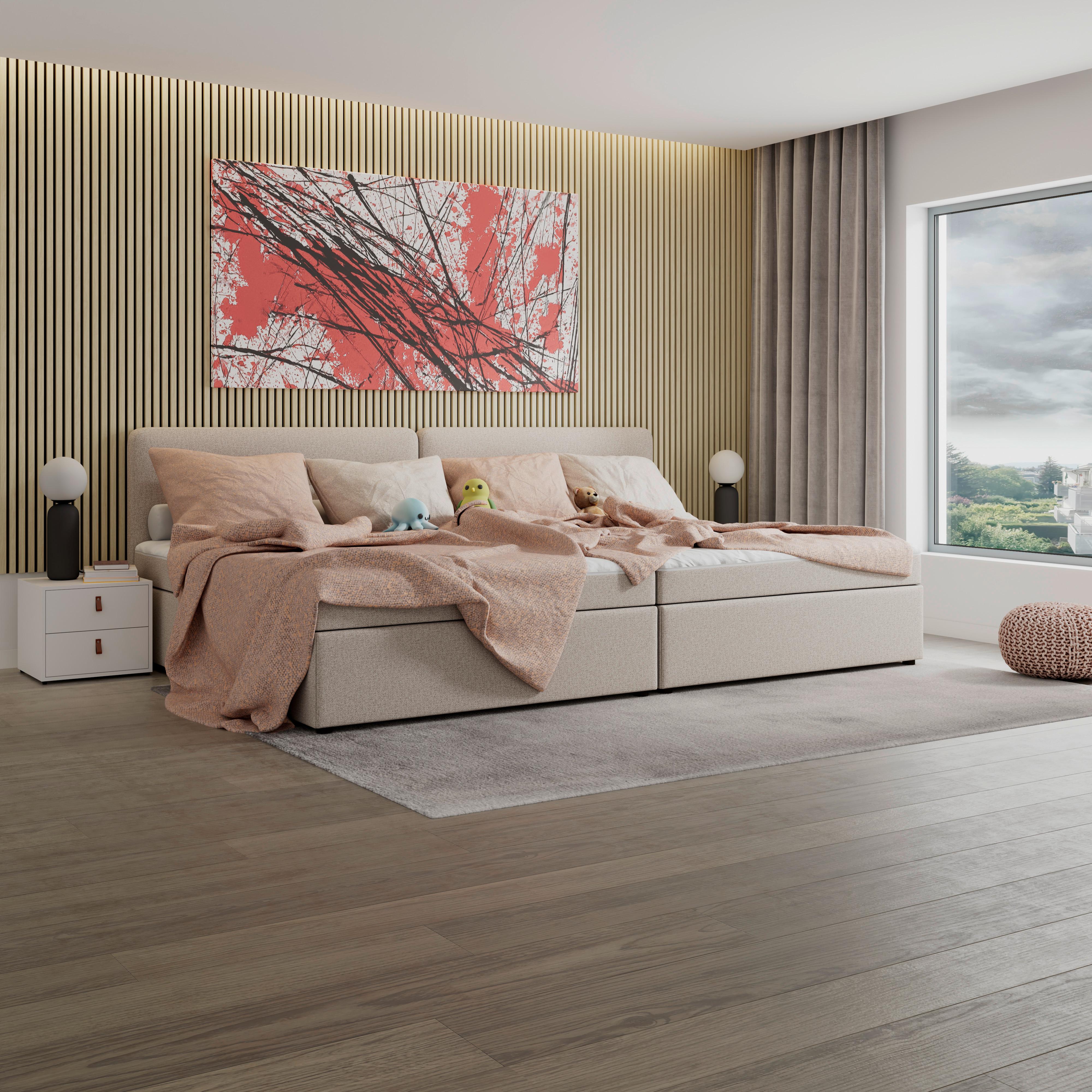 BOXSÄNG MARCO - svart/taupe, Modern, trä/textil (160/200cm) - Bessagi Home