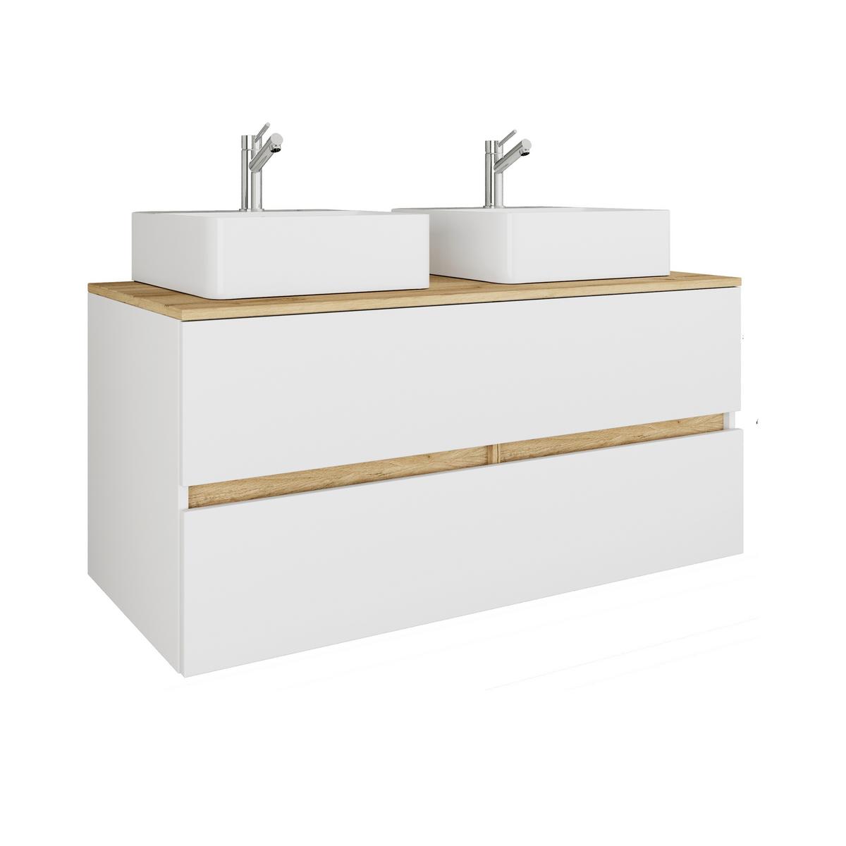 Badezimmer Cosila - Honigeiche/Weiss, Trend, Keramik/Holzwerkstoff (111cm) - MID.YOU