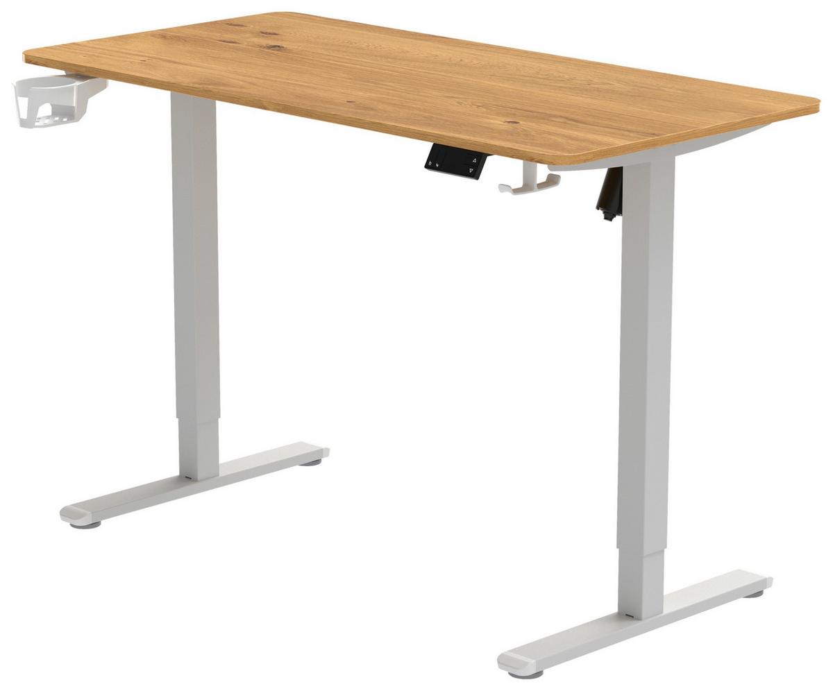 BIURKO PIKA - dąb deskowy/biały, Modern, materiał drewnopochodny/tworzywo sztuczne (120/60/70-115cm) - Livetastic