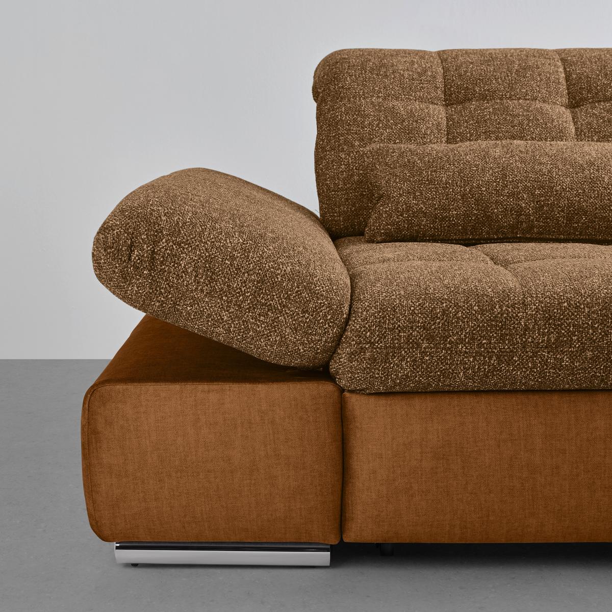 Wohnlandschaft Sanfino Cognac/Senfgelb - Chromfarben/Cognac, KONVENTIONELL, Holz/Textil (305/79-96/199cm) - Premium Living