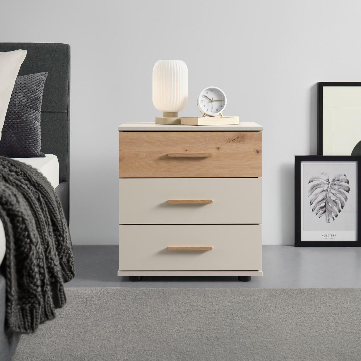 Nachtkästchen Lumio Kaschmir/Eiche Artisan - Kaschmir/Schwarz, KONVENTIONELL, Holzwerkstoff/Kunststoff (52/58/38cm) - Mömax
