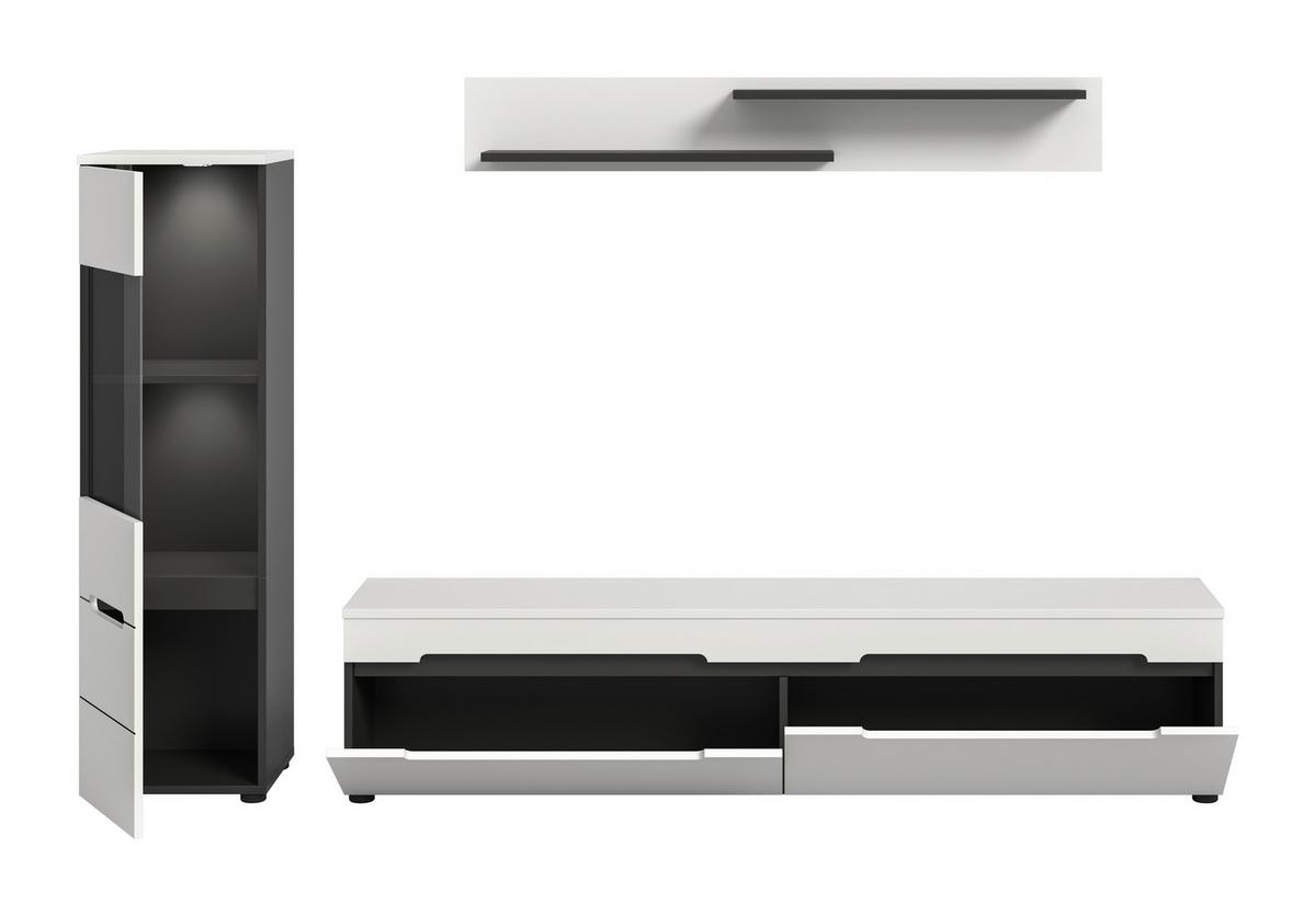 Dnevni Regal Canu, Bela, Siva, Osvetlitev, 3-Delni - črna/bela, Design, umetna masa/leseni material (221/141/33cm) - Livetastic