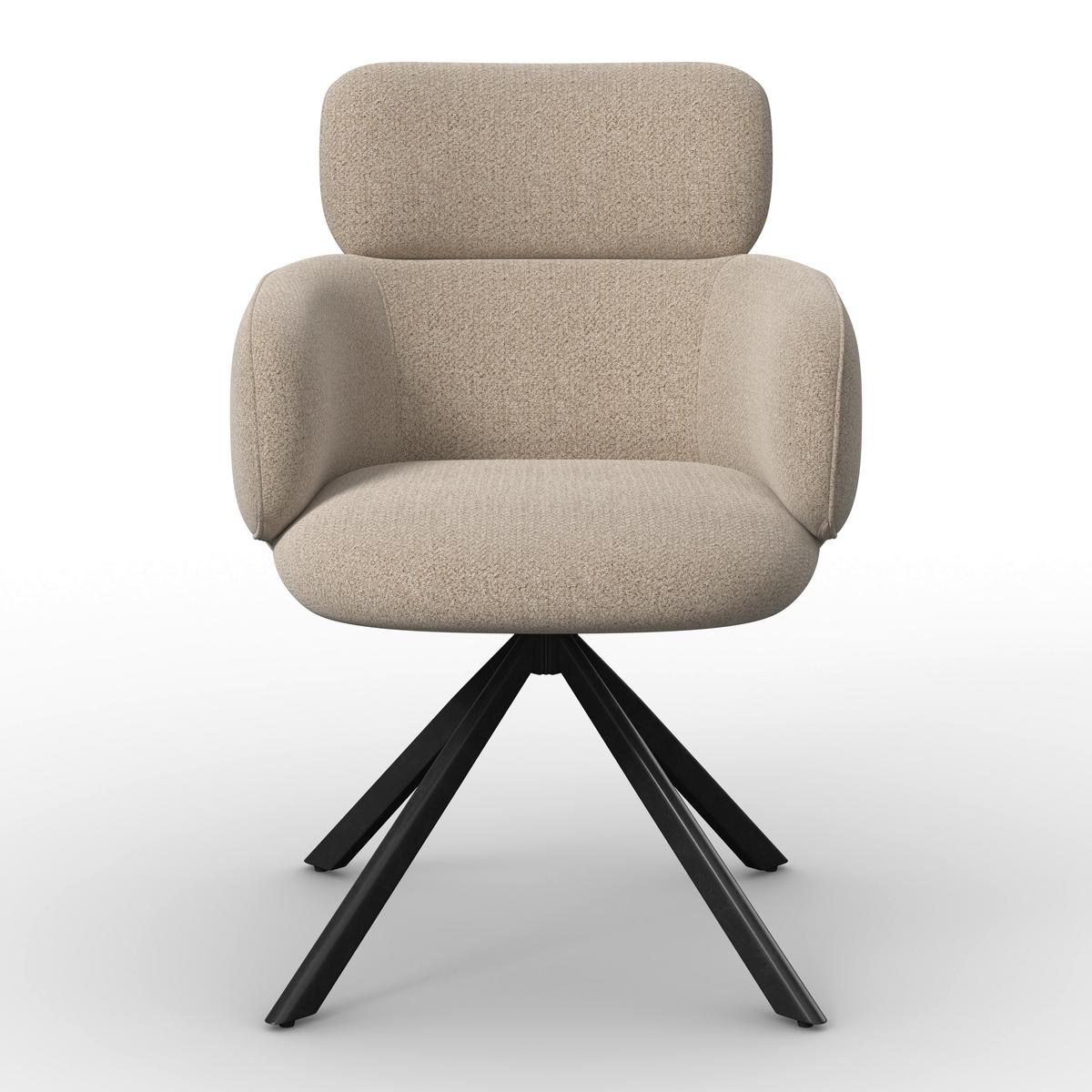 Armlehnstuhl Liora Braun Webstoff Drehbar Gepolstert - Schwarz/Braun, MODERN, Textil/Metall (57,5/84/61cm) - Bessagi Home