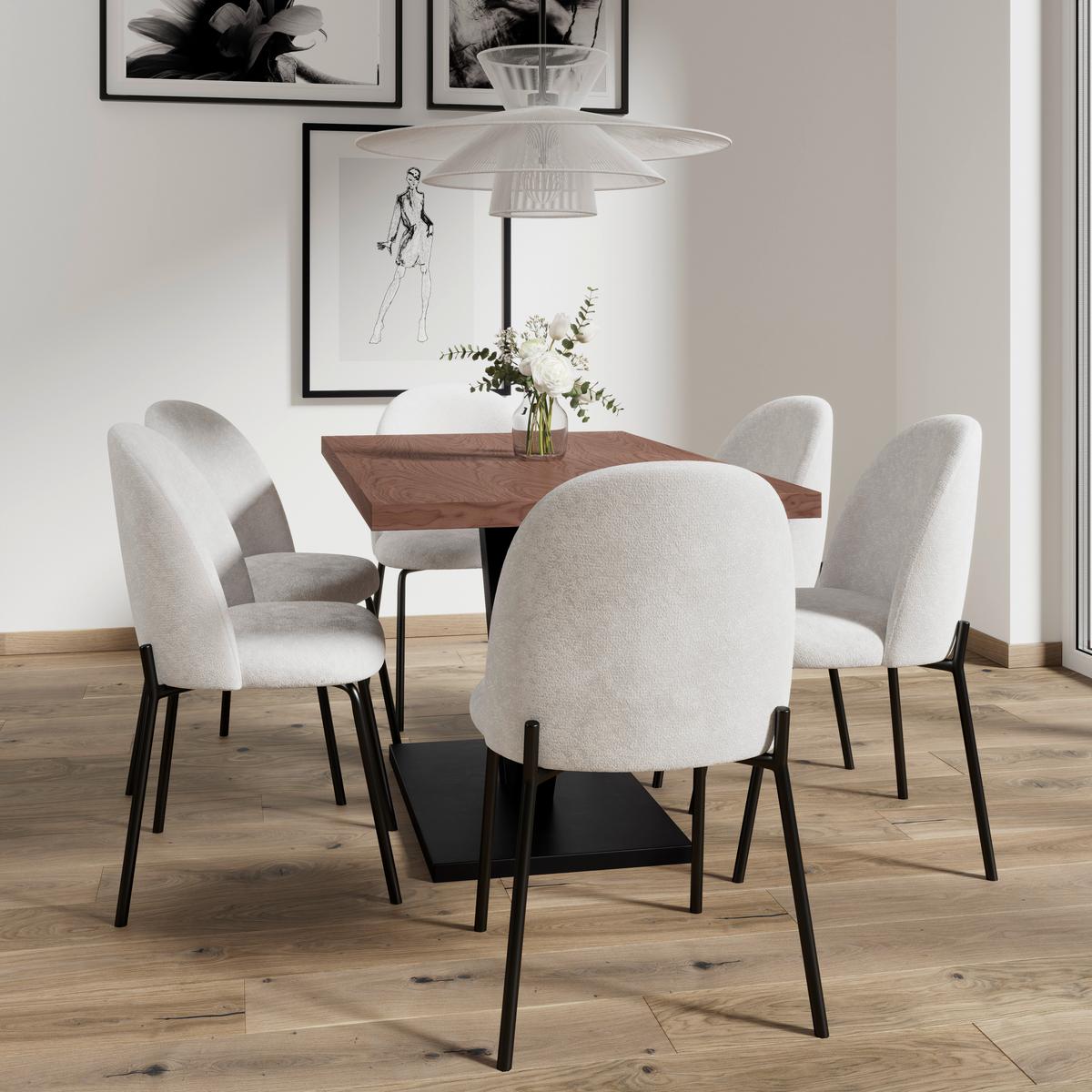 Stuhl Elora Hellgrau Webstoff Gepolstert - Hellgrau/Schwarz, MODERN, Textil/Metall (48/86/55cm) - Bessagi Home