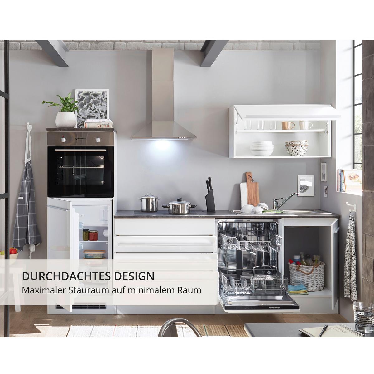 Küchenblock Jazz mit Geräten ca. 260 cm Weiß - Anthrazit/Silberfarben, LIFESTYLE, Holzwerkstoff/Kunststoff (260cm) - P & B
