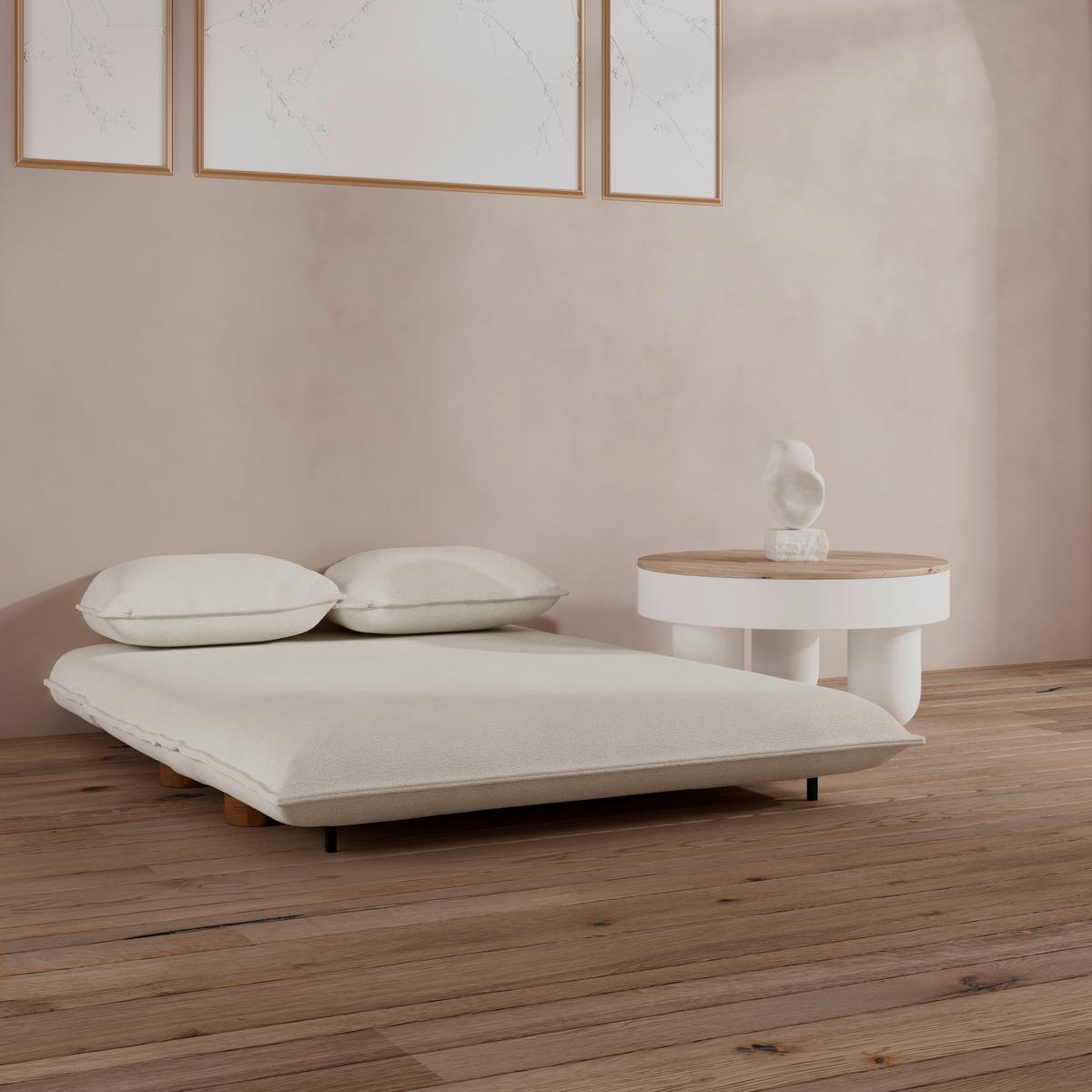 Schlafsofa Bella Bouclé Weiß - Weiß/Naturfarben, MODERN, Holz/Textil (141/189/25cm) - Bessagi Home