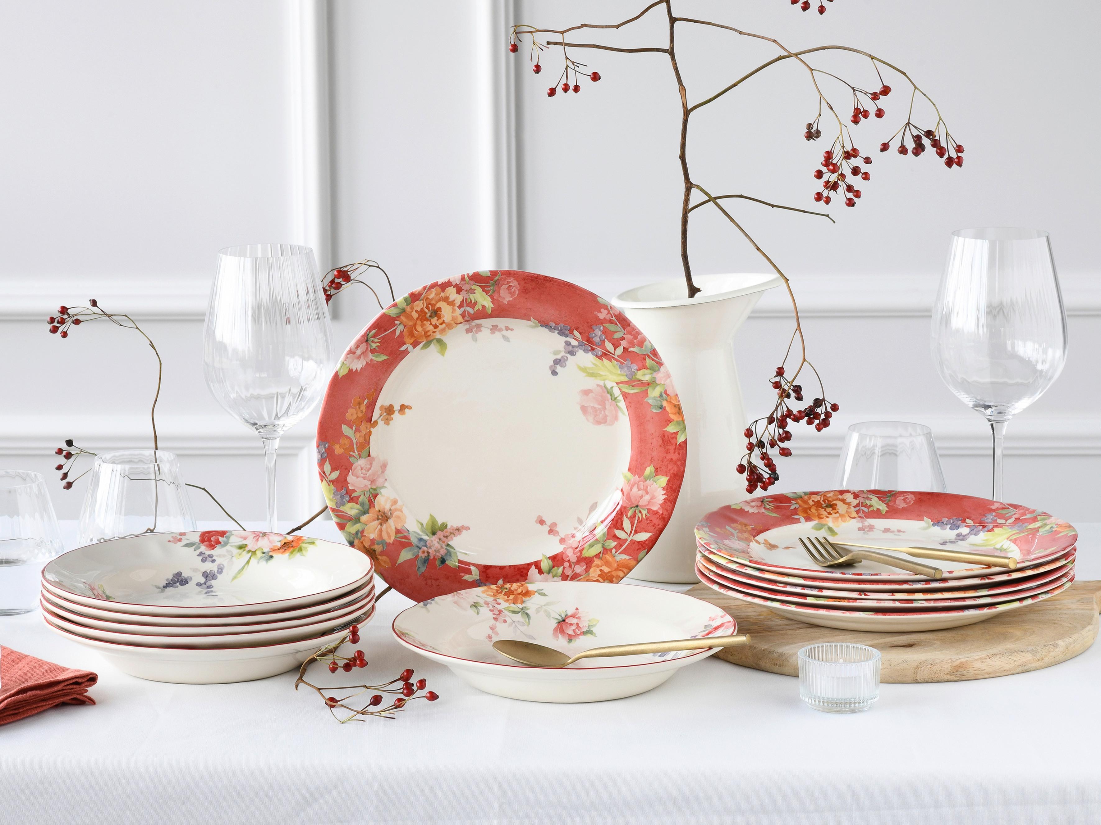 Jedilni Servis Crimson Bunt, 12-Delni - večbarvno, Basics, keramika