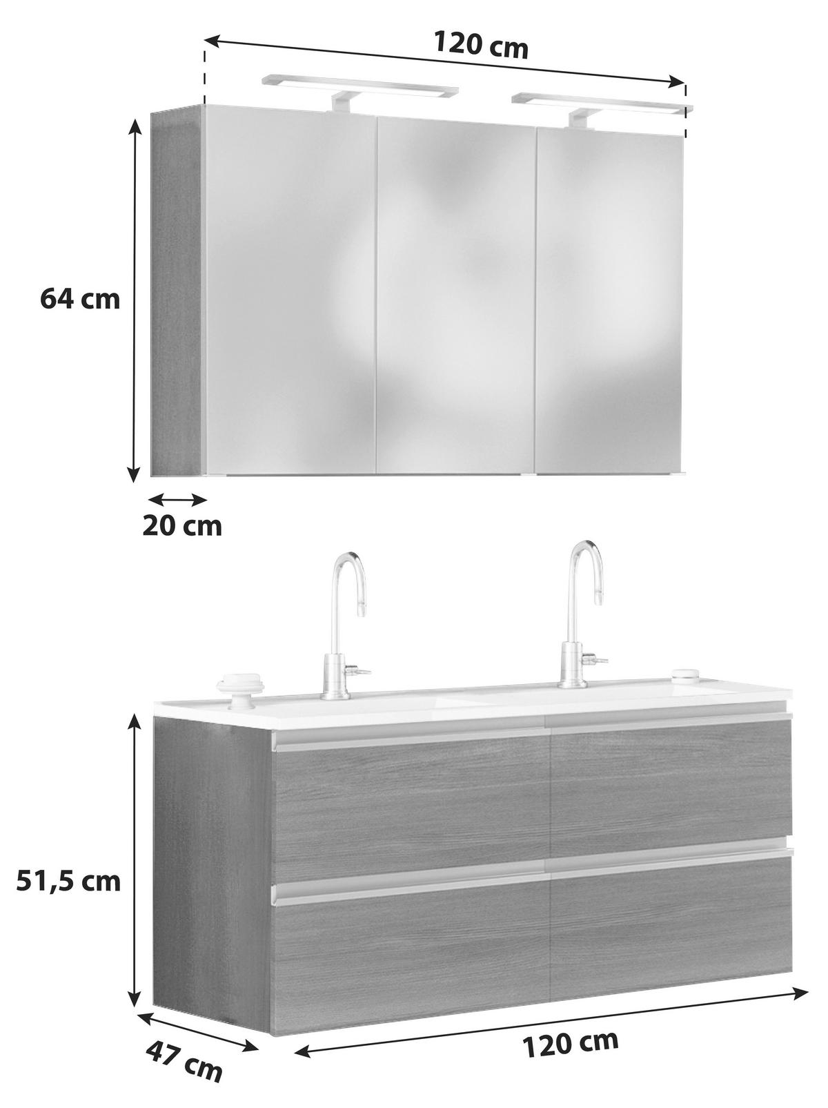 Badezimmer in Silber/ Eichefarbe 'Arezzo' - Eichefarben/Silberfarben, Basics, Holzwerkstoff/Stein (120cm) - Held