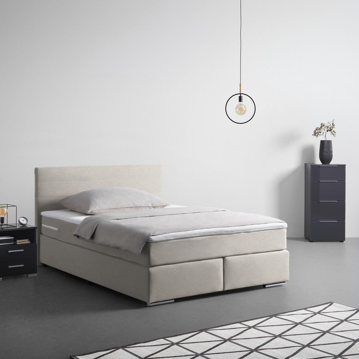 Boxspringbett Palermo in Beige ca. 140x200cm - Chromfarben/Beige, KONVENTIONELL, Kunststoff/Textil (140/200cm) - Based