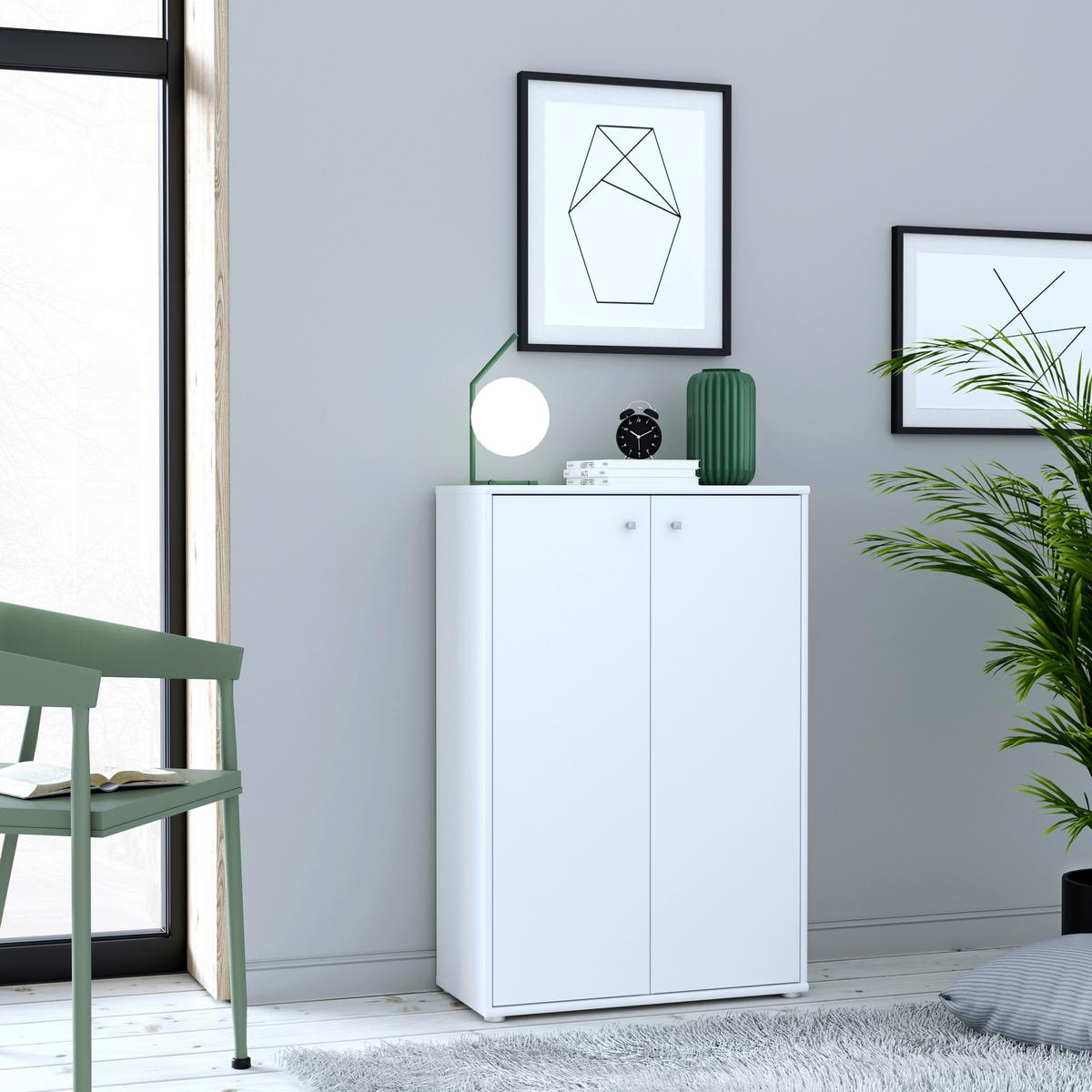 Komoda Tempra 2, Bela - bela/barve aluminija, Design, leseni material (73,7/111,1/34,8cm)