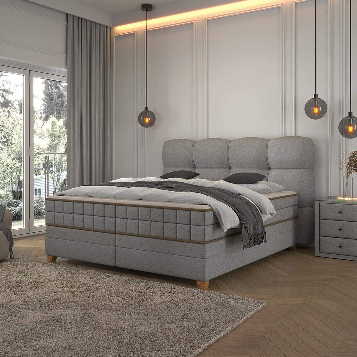 Boxspringbett Bianco Taupe ca. 180x200cm - Taupe, Konventionell, Holz/Holzwerkstoff (180/200cm) - Premium Living