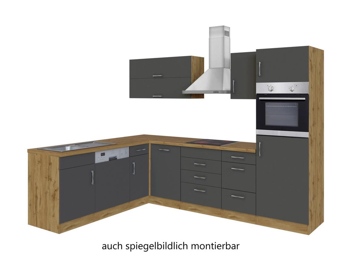 Eckküche Winkelblock mit Geräten ca. 210x270 cm Grau - Chromfarben/Anthrazit, MODERN, Holzwerkstoff/Metall (210/270cm) - Held