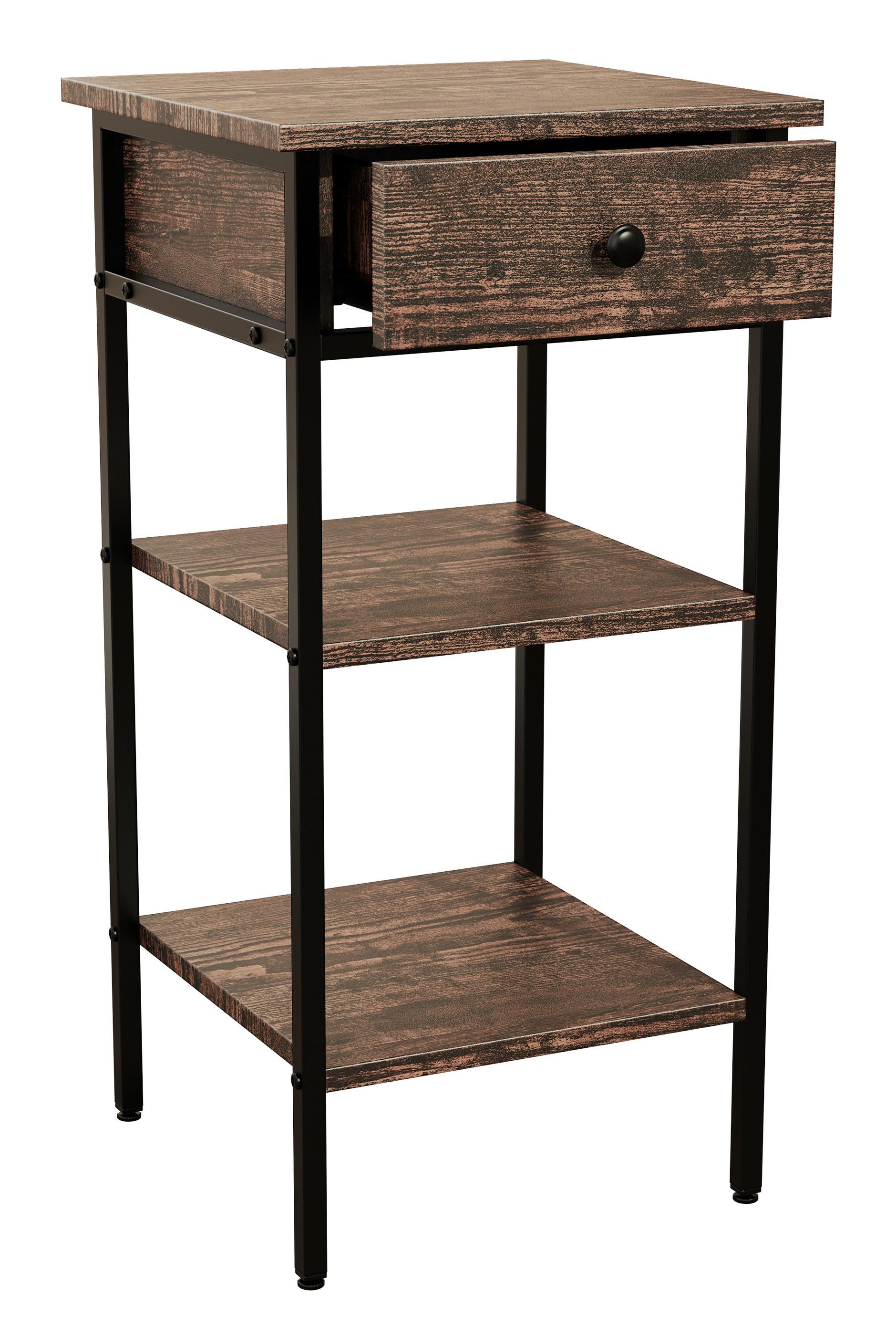 Nachttisch Aulari 6 - Eichefarben/Schwarz, Modern, Holzwerkstoff/Metall (35/70/35cm) - MID.YOU