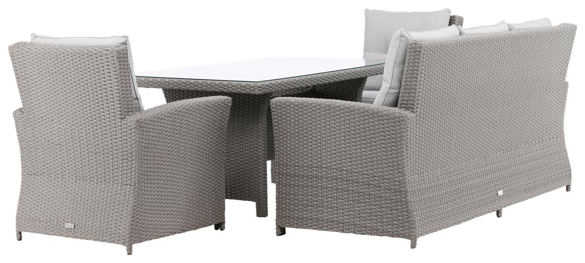 Dining-Loungeset Brentwood Grau, Kunststoffgeflecht - Grau, KONVENTIONELL, Glas/Kunststoff - Gardenson