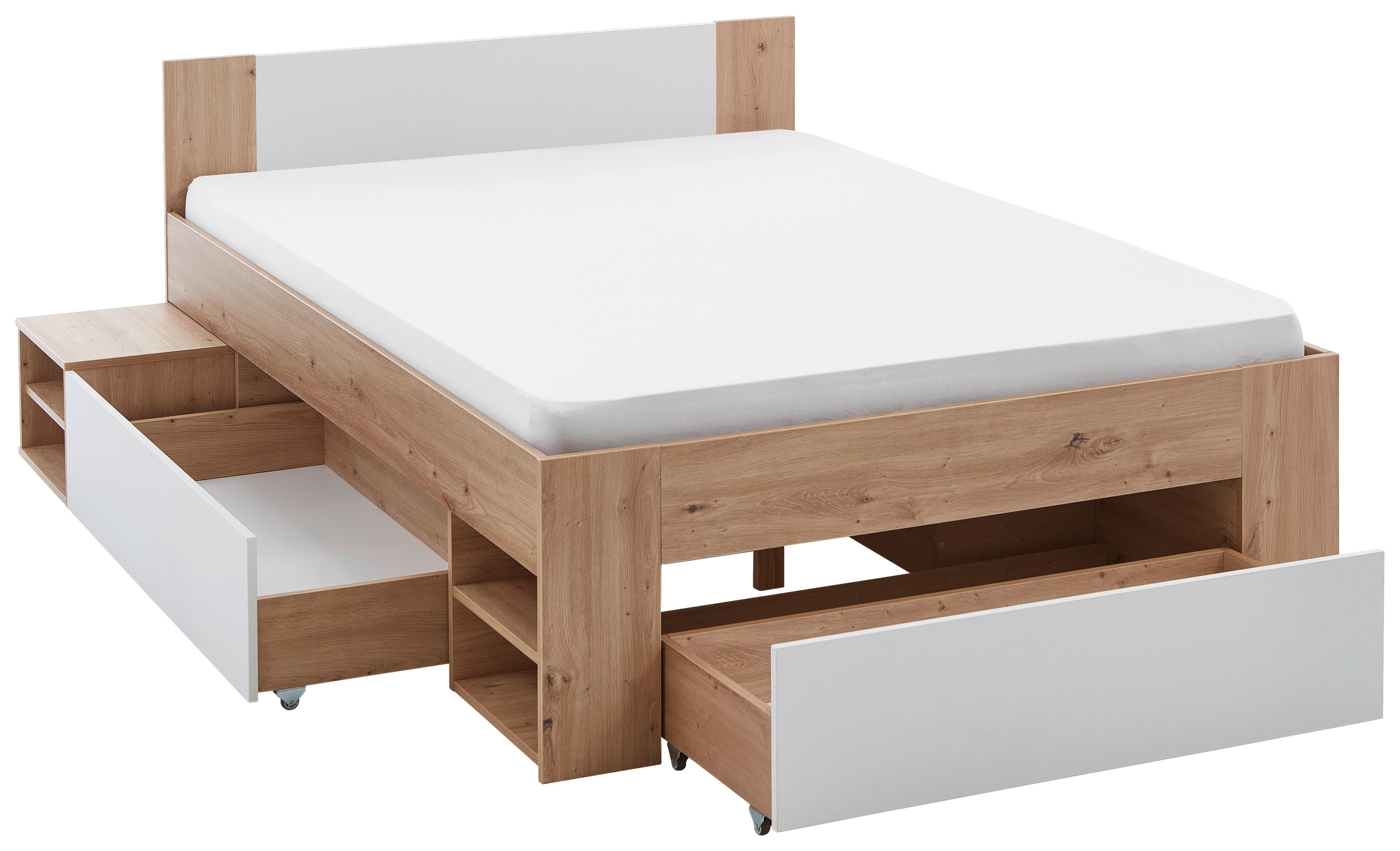 Bett Azurro 2-140 Weiß/Eiche Artisan - Weiß/Eiche Artisan, MODERN, Holzwerkstoff (140/200cm) - Mömax