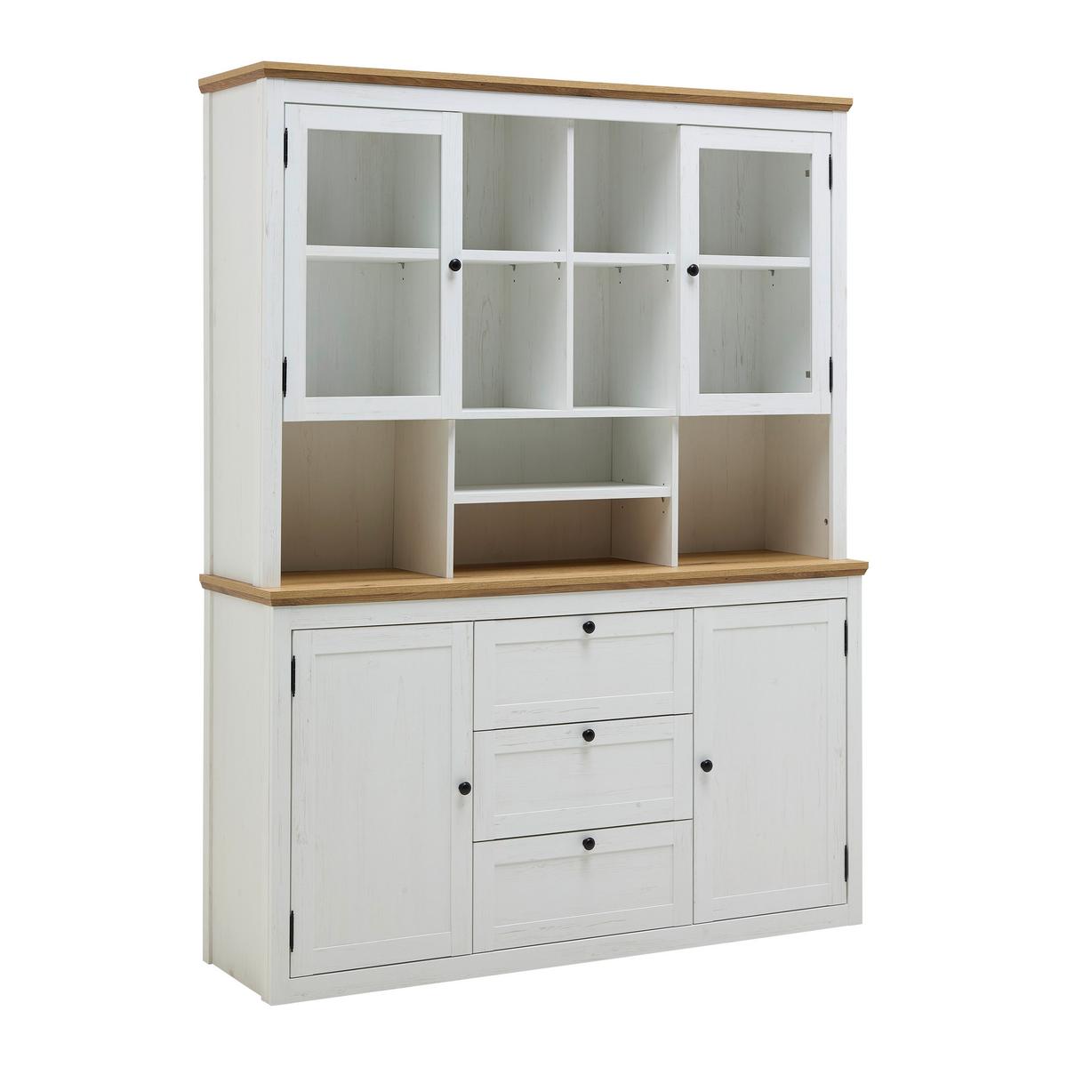 Buffetaufsatz Korsika Eichefarben/Weiß - Eichefarben/Schwarz, ROMANTIK / LANDHAUS, Glas/Holzwerkstoff (150/110/37cm) - Mömax