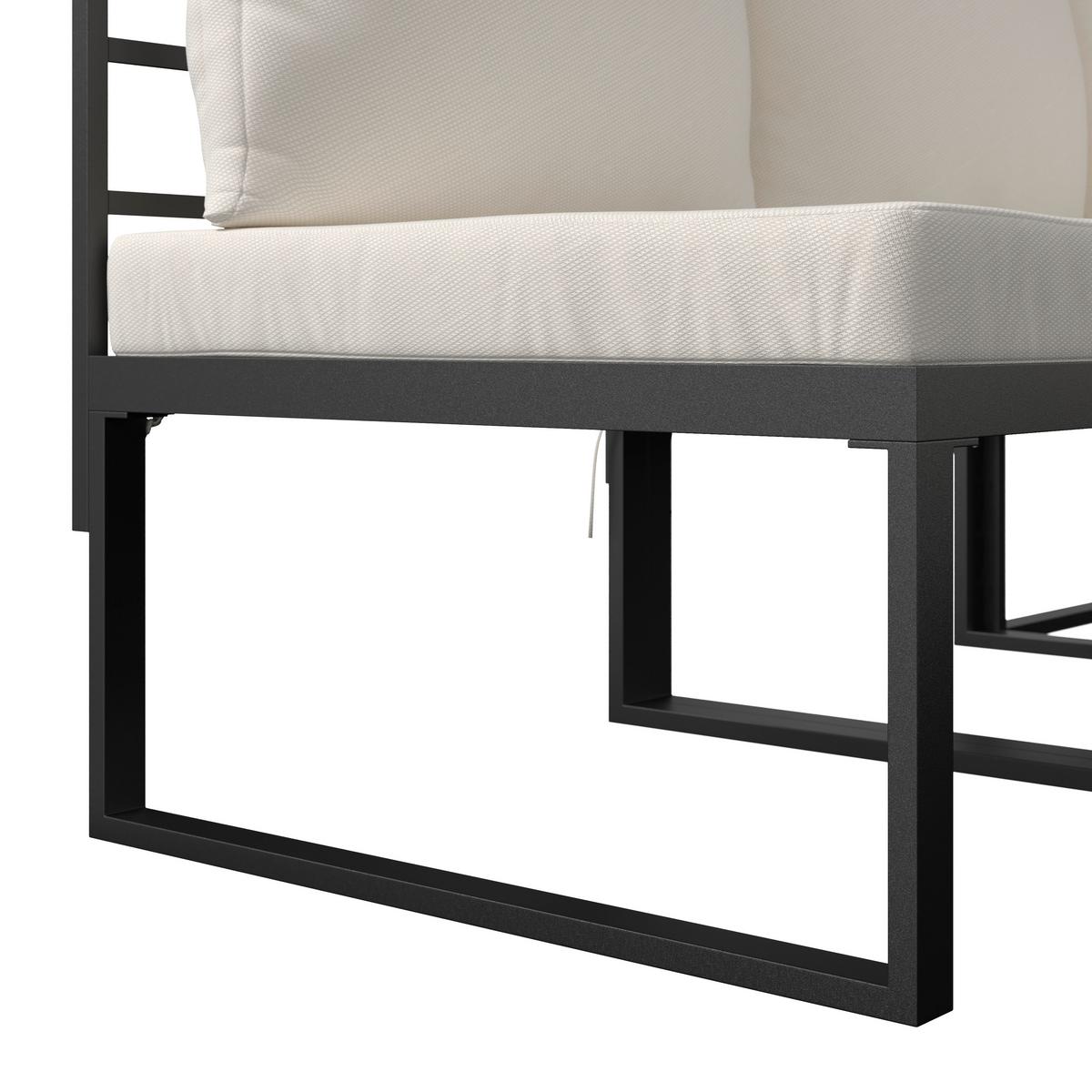 Loungegarnitur Adriano Creme Akazie/Metall/Outdoorstoff - Creme/Schwarz, MODERN, Holz/Textil - Bessagi Garden