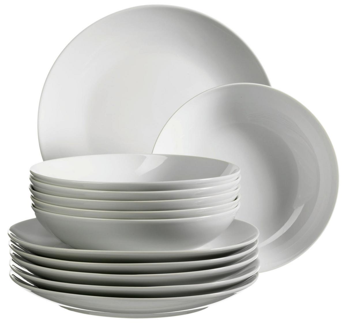 Tafelservice Barca Weiß, 12-teilig - Weiß, Basics, Keramik - Mäser