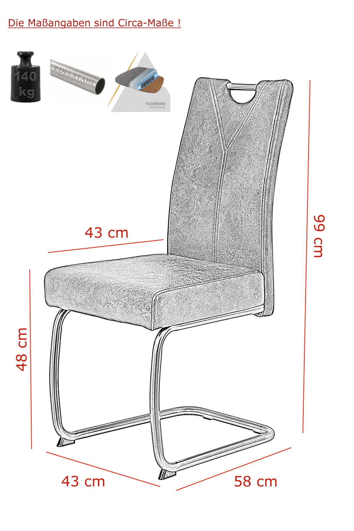 Schwingstuhl gepolstert 4er-Set - Schlammfarben/Edelstahlfarben, MODERN, Textil/Metall (43/99/58cm) - MID.YOU